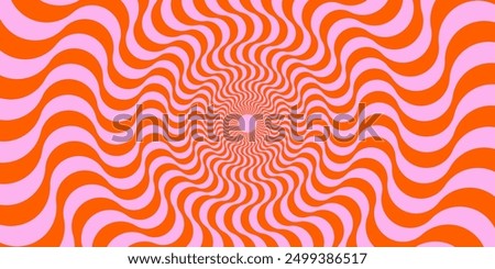 Optical illusion background. Red and pink abstract distorted wavy lines surface. Radial waves poster design. Trippy sunburst illusion wallpaper. Vector spinning hypnotic illustration