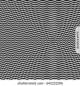 Ilusión óptica. Fondo de rayas abstractas en blanco y negro. Ilustración vectorial 3D.