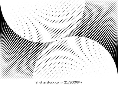 Optical illusion black and white background, halftone lines geometric dynamic pattern, vector modern design texture.