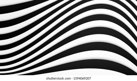 Optical illusion black and white stripped curvy lines backlground vector design.