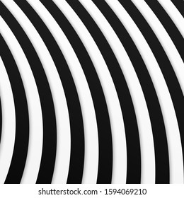 Optical illusion black and white stripped curvy lines backlground vector design.