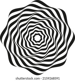 Optical illusion. Black and white vector illustration. Comic effect vector illustration. Abstract vector seamless op art pattern. Monochrome graphic black and white ornament. Striped optical illusion 