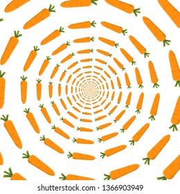 Optical illusion of carrots. Endless 3d perspective background. Vector illustration for design, web.