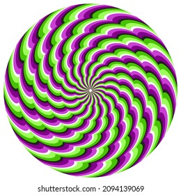 Optical illusion circle of spiral wavy striped pattern. Round colorful template for moving background design.