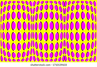 optical illusion clipart with bright colors. Optical illusion of movement. Cylinders revolve around a moving floor. Abstract fantasy in a surreal style. Optical illusion to confuse you with your head