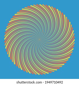 Optical illusion with color spiral. Circle with lines as logo or icon.