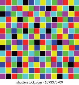 Optical illusion colored squares and white lines in motion. Colorful squares background.