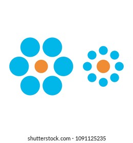 Optical illusion, colorful blocks, different shapes