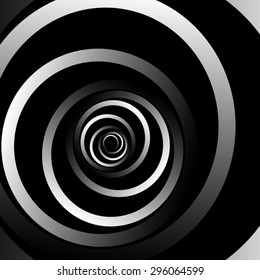 Optical illusion. Coming out of the dark bulk metallic ribbons curling striped spiral.