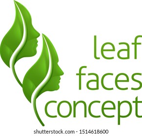 An optical illusion concept with two leaves growing into the shape of two human face silhouettes, male and female