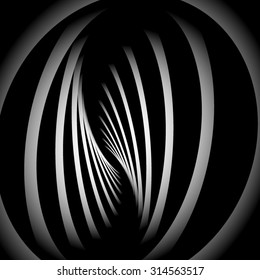 Optical illusion. Converging between a fractal metal strip, divided into two sides.