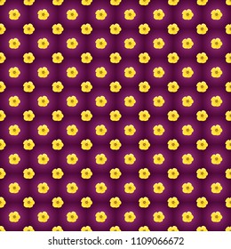 Optical illusion with cosmos flowers. Vector illustration good for the interior design, printing, web and textile design. Seamless texture of floral ornament in yellow, brown and purple colors.