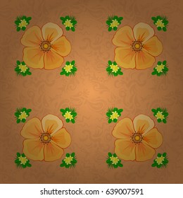 Optical illusion with cosmos flowers. Vector illustration good for the interior design, printing, web and textile design. Seamless texture of floral ornament on a brown background.