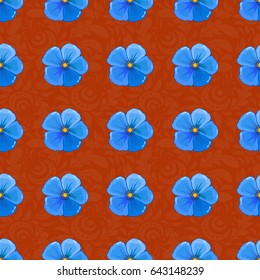 Optical illusion with cosmos flowers. Vector illustration good for the interior design, printing, web and textile design. Seamless texture of floral ornament on a brown background.