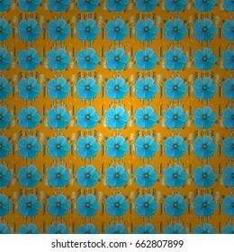 Optical illusion with cosmos flowers. Vector illustration good for the interior design, printing, web and textile design. Seamless texture of floral ornament on a yellow background.