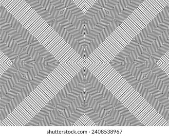 Ilusión óptica creada a partir del patrón de motivos de líneas artísticas, puede utilizarse para la decoración, fondo, ordenado, tejido, moda, textil, patrón de alfombras, mosaico o elemento de diseño gráfico. Ilustración vectorial