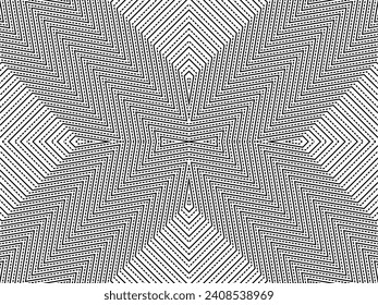 Ilusión óptica creada a partir del patrón de motivos de líneas artísticas, puede utilizarse para la decoración, fondo, ordenado, tejido, moda, textil, patrón de alfombras, mosaico o elemento de diseño gráfico. Ilustración vectorial