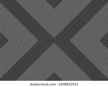 Optical Illusion Created from Artistic Lines Motifs Pattern, can use for Decoration, Background, Ornate, Fabric, Fashion, Textile, Carpet Pattern, Tile or Graphic Design Element. Vector Illustration