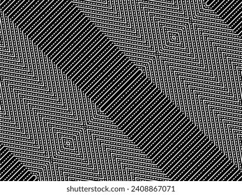 Optical Illusion Created from Artistic Lines Motifs Pattern, can use for Decoration, Background, Ornate, Fabric, Fashion, Textile, Carpet Pattern, Tile or Graphic Design Element. Vector Illustration