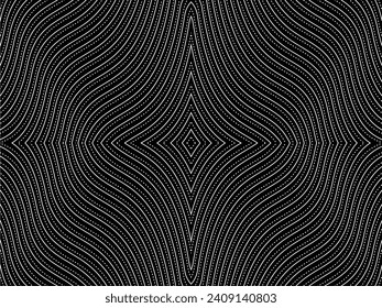 Ilusión óptica creada a partir del patrón de motivos de líneas artísticas, puede utilizarse para la decoración, fondo, ordenado, tejido, moda, textil, patrón de alfombras, mosaico o elemento de diseño gráfico. Ilustración vectorial