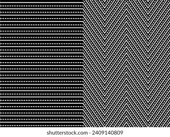 Ilusión óptica creada a partir del patrón de motivos de líneas artísticas, puede utilizarse para la decoración, fondo, ordenado, tejido, moda, textil, patrón de alfombras, mosaico o elemento de diseño gráfico. Ilustración vectorial