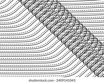 Optical Illusion Created from Artistic Lines Motifs Pattern, can use for Decoration, Background, Ornate, Fabric, Fashion, Textile, Carpet Pattern, Tile or Graphic Design Element. Vector Illustration