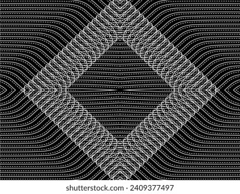 Ilusión óptica creada a partir del patrón de motivos de líneas artísticas, puede utilizarse para la decoración, fondo, ordenado, tejido, moda, textil, patrón de alfombras, mosaico o elemento de diseño gráfico. Ilustración vectorial