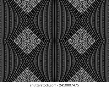Ilusión óptica creada a partir del patrón de motivos de líneas artísticas, puede utilizarse para la decoración, fondo, ordenado, tejido, moda, textil, patrón de alfombras, mosaico o elemento de diseño gráfico. Ilustración vectorial