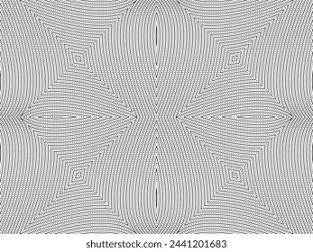Ilusión óptica creada a partir de líneas artísticas motivos patrón, puede utilizar para la decoración, fondo, ornamentado, tela, moda, textil, alfombra patrón, azulejo o elemento de diseño gráfico. Ilustración vectorial