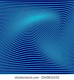 Una ilusión óptica creada con líneas onduladas de color azul claro sobre un fondo azul oscuro. Las líneas varían en curvatura, creando una sensación de profundidad y movimiento, como si la superficie se estuviera desplazando o ondulando. 