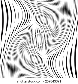 Optical illusion, creative black and white graphic moire backdrop. Decorative lined hypnotic contrast background. 