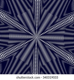 Optical illusion, creative black and white graphic moire vector backdrop. Decorative lined hypnotic contrast background. 