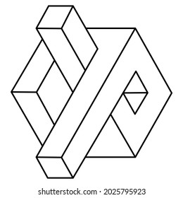 Optical illusion cube, unreal geometric object vector. Impossible figure. Sacred geometry shapes.