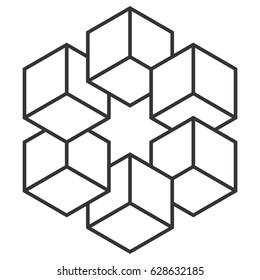 Optical illusion cubes arrangement, 3d isometric design for logo