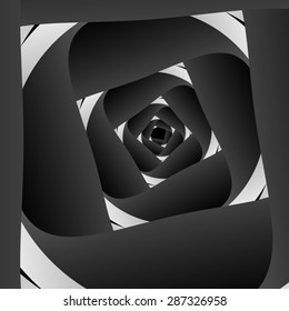 Optical illusion. Dark Spiral with white clearance, inscribed in the white square.