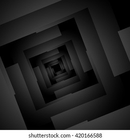 Optical illusion in a dark surround monochrome fractal extending deep into the square.