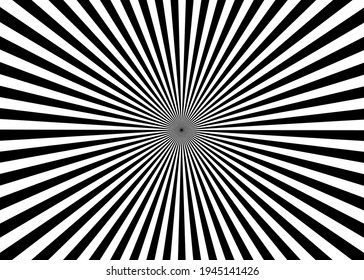 Optical illusion. Deception. Abstract futuristic background from black and white stripes. Vector illustration radial lines, starburst, sunburst, circular pattern Op Art fractal style cover template