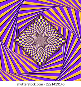 Optical illusion Design. Moving visual hypnotic optic art. Vector illustration. Decorative hippie style, hallucination, psilocybin. 60s, 70s 