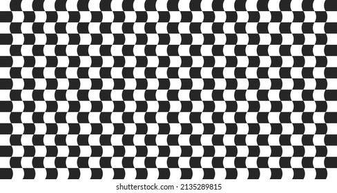 Optical illusion. Distorted chessboard. Checkered abstract background. Op art. Vector design