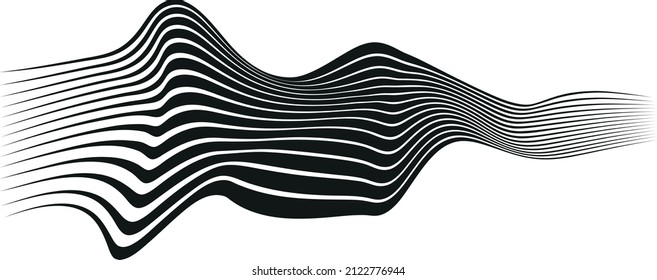 La ilusión óptica distorsionó la ola. Resumen de diseño vectorial de franjas horizontales. Patrón surrealista.