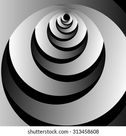 Optical illusion. Divergent repetitive monochrome dark gray surround strip.