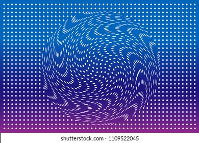 Optical illusion with dots on dark blue background