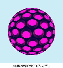 optical illusion dotted sphere in pop bright pink blue shades
