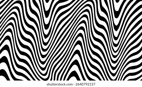 Optical illusion of dynamic black and white waves creating a unique visual background