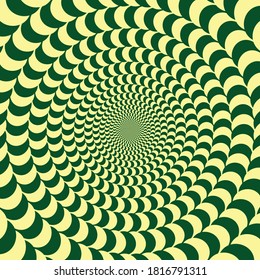 Optical illusion effect with green and yellow circles.