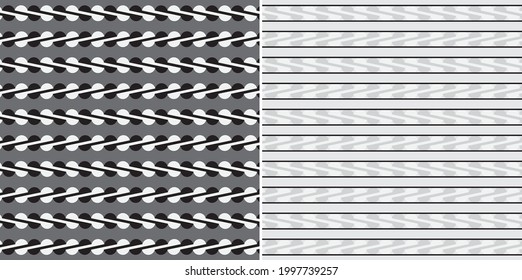 Optical illusion - elements on the left look like they are not parallel althouh they are - explanation on the right