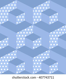 The optical illusion executed in the form of unusual blue cubes. Abstract seamless background. Style op art.