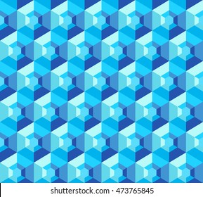 The optical illusion executed in the form of unusual blue pyramids. Abstract seamless background. Style op art.
