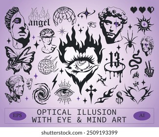 Optical Illusion with Eye and Mind Art vector collection