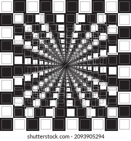 Optical illusion. False-appearing distortion of the image. Checkered background. Vector illustration